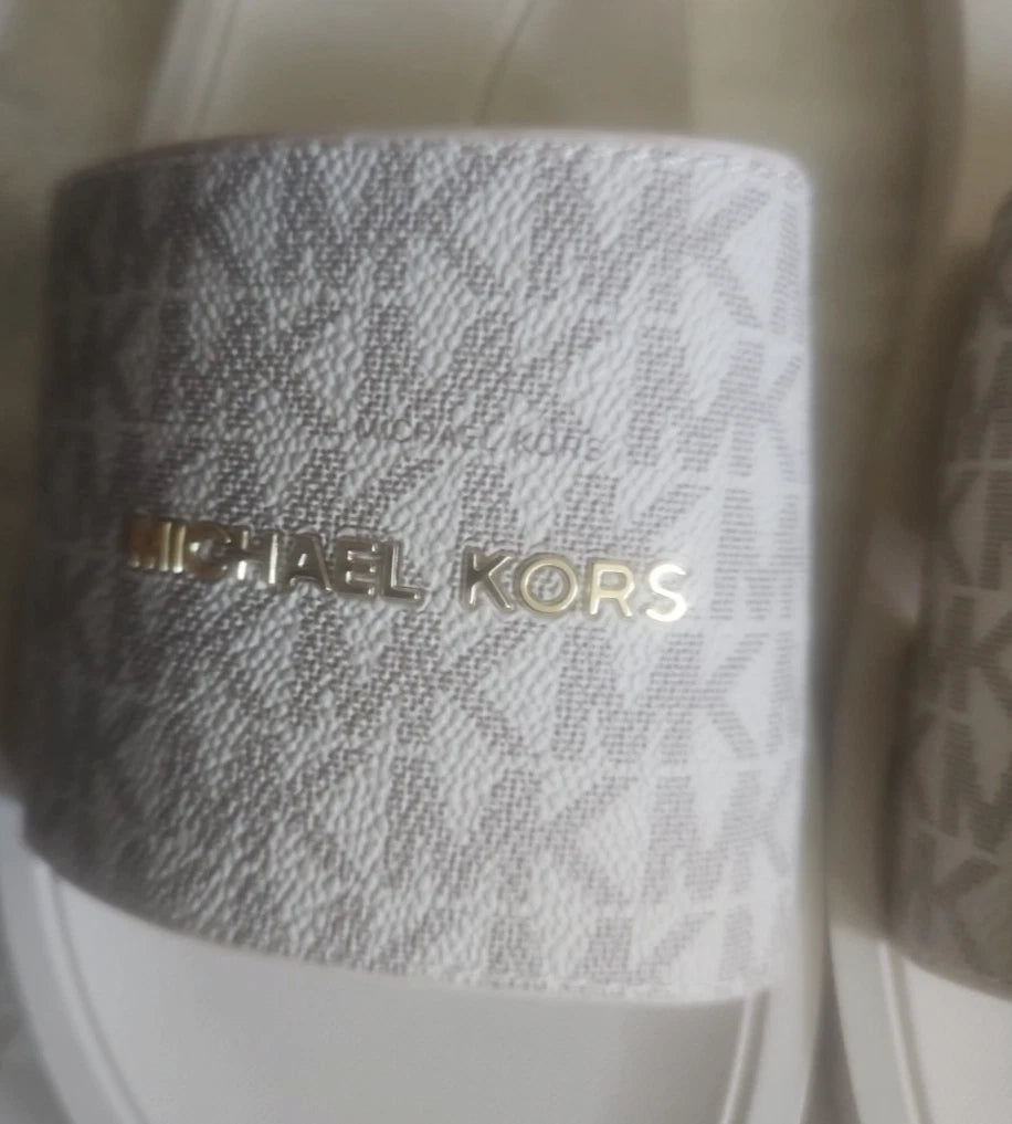 Michael Kors Felicia Slide MK Signature Logo Sandals Slide Vanilla SZ 10 New