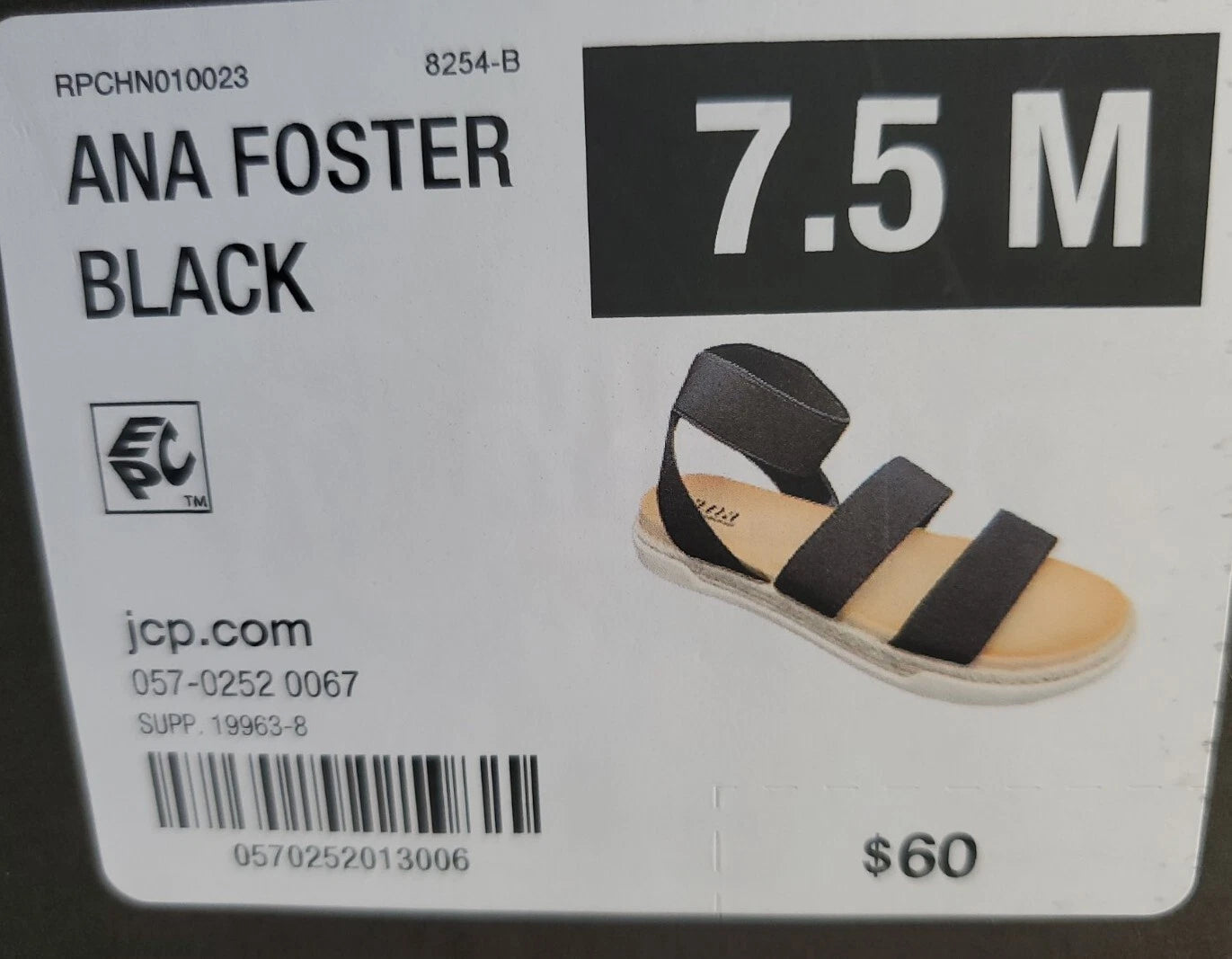 a.n.a Foster Strap Slide.Women's Sandals, Black / Tan, SZ 7.5 M NWB