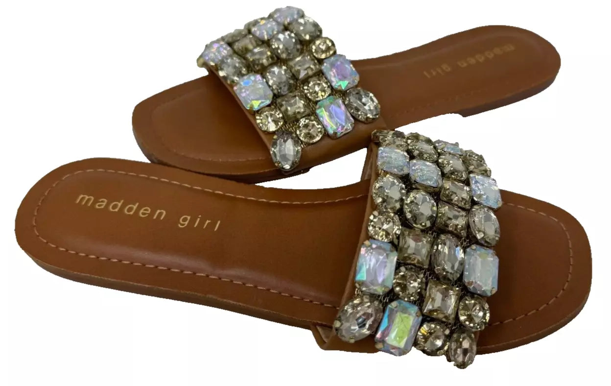 Madden Girl Women's Dazzlle Slip On Comfort Sandals Brown Size:6 196T