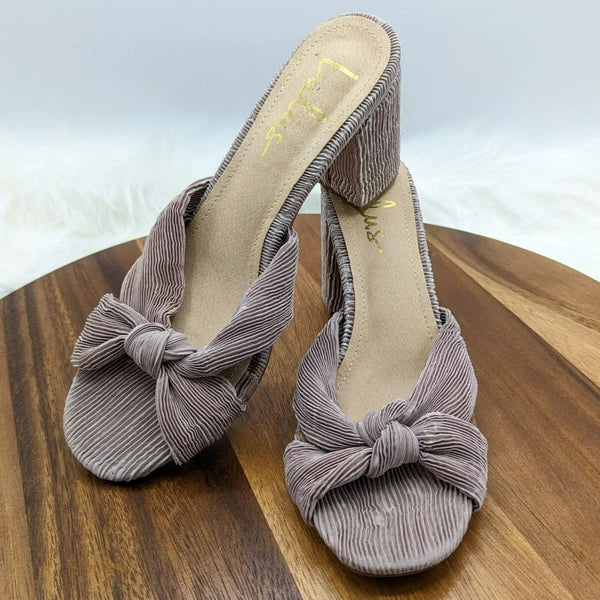 Lulus Asher Sandals 9 Mauve Pink Purple Textured Fabric Slide Knotted High Heel