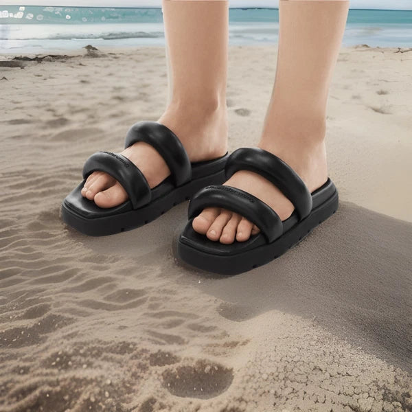 Alexander Wang • Jay Flatform Sandals • Black • Leather • Square Toe Slides •New