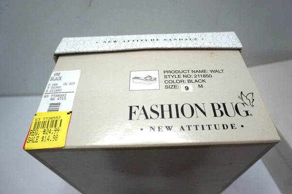 VINTAGE PLATFORM SANDALS FASHION BUG NEW ATTITUDE BLACK WOMENS 9 SHOES NEW BOX