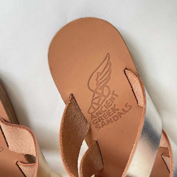 Ancient Greek Sandals Desmos Gold Silver Metallic Leather Slides 36 / US 5