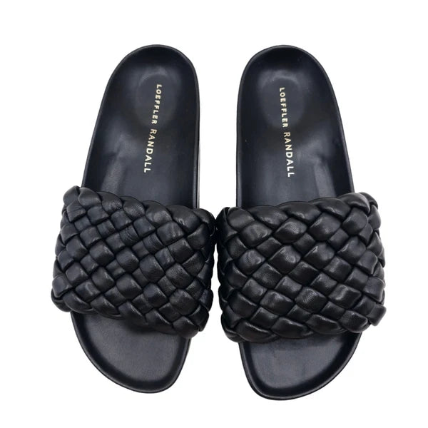 LOEFFLER RANDALL Sonnie Slides Black Woven Leather NIB Size 5B