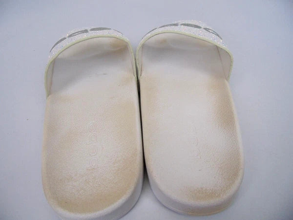 Bebe Women's Fraida Glitter Slide Fashion Sandals Flats Size 8.0 M, White Glitte