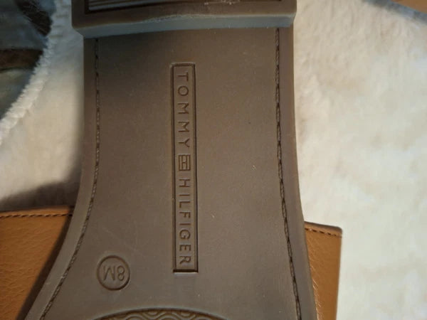 Tommy Hilfiger Sandals 8M Palley Slip On Flats Slides Brown Logo