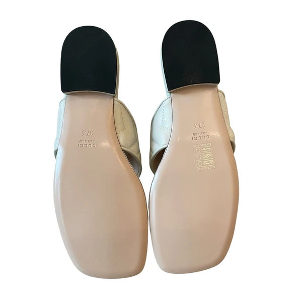 Gucci GG Marmont Matelasse Leather Flip Flop Sandals Cream White Sz 37.5 US 7.5