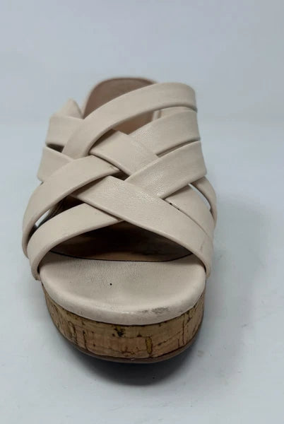 Sam & Libby Womens Cayla Ivory Faux Leather Cork Wedge Slide Size 8.5 Sandals