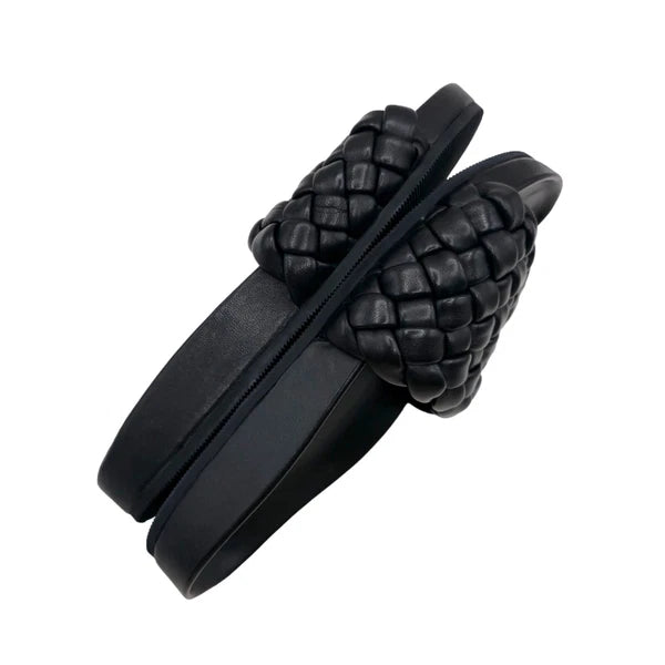 LOEFFLER RANDALL Sonnie Slides Black Woven Leather NIB Size 5B