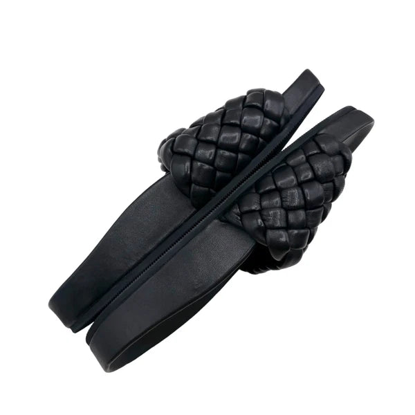 LOEFFLER RANDALL Sonnie Slides Black Woven Leather NIB Size 5B