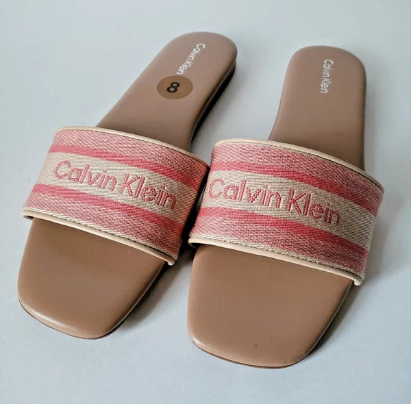Calvin Klein womens sandals Signature logo Slides Size 8 Pink