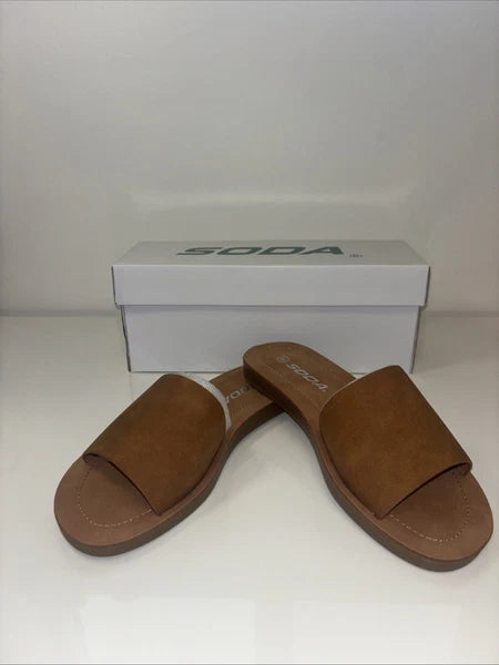 Brown Beige Slide Sandals  sz 6 spring summer boho folk indie quiet luxury NWT