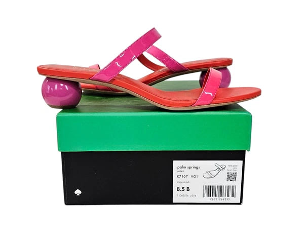 KATE SPADE NIB $228 Pink Coral Palm Springs Patent Leather Slide Sandals 8.5