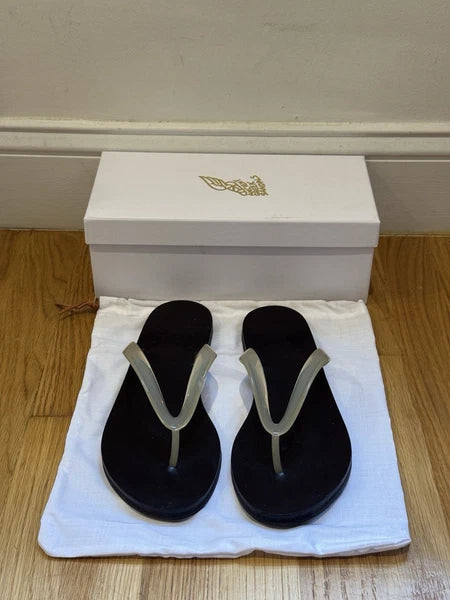 Ancient Greek Sandals Saionara Jelly/Leather Flip-Flops, Clear Straps, EU 41