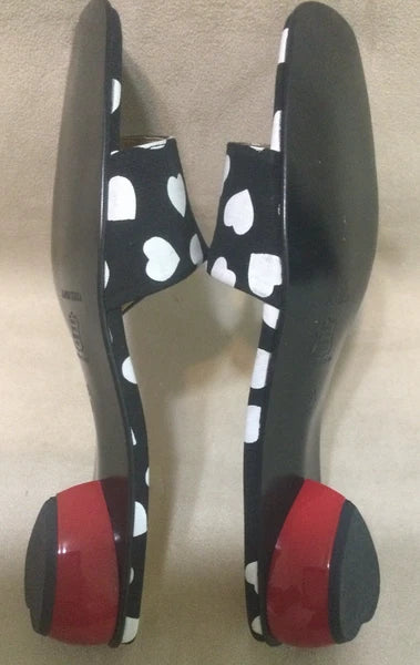 Vintage Ramon Tenza Black & White Heart Slide Sandals Size 9 1/2B