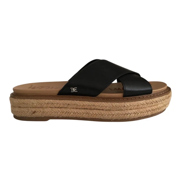 Sam Edelman Korina Sandals Womens 8M Black Leather Espadrille Platform Slides