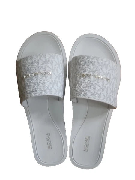 Michael Kors Felicia Slide MK Signature Logo Sandals Slide Vanilla SZ 10 New