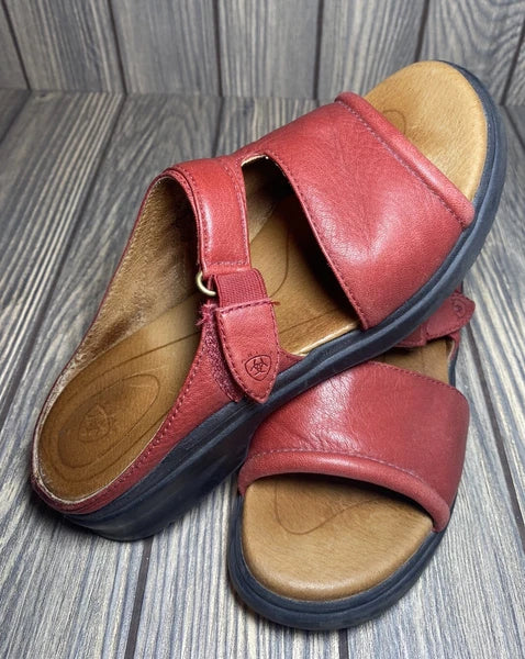 ARIAT Women’s Sandals Size:6.5B Style# 94160 Red Leather Open Toe Slides Sandals