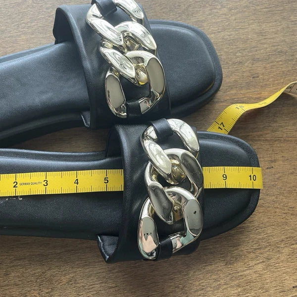 H2K Chain 9 Black Fashion Comfort Soft Slides Flip Flops Sandals Open Toe New