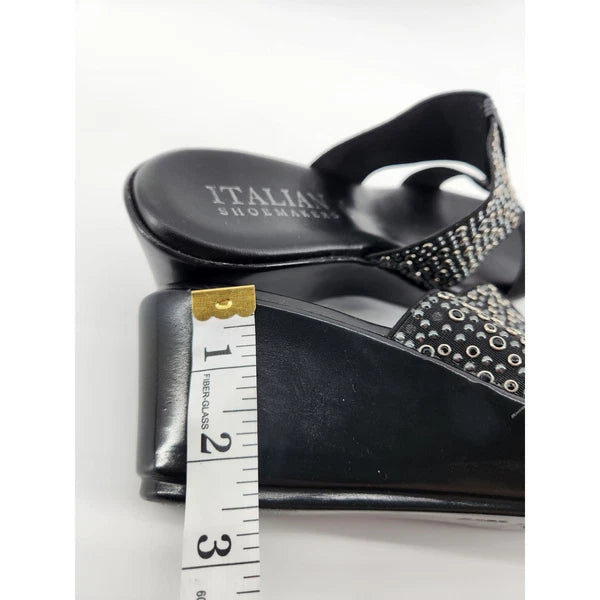Italian Shoemakers Black Wedge Sandals Embellished Slide On Womens 8.5