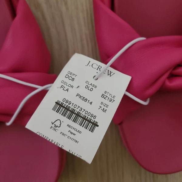 J.Crew Factory Faux Leather Knot Slide Sandals Pink 7 Flat Pool Y2K Vacation