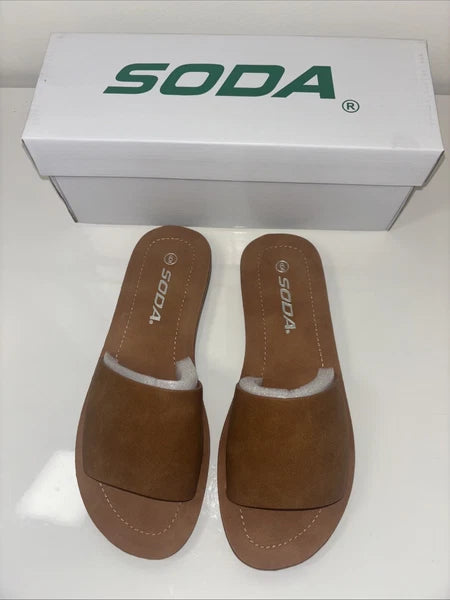 Brown Beige Slide Sandals  sz 6 spring summer boho folk indie quiet luxury NWT