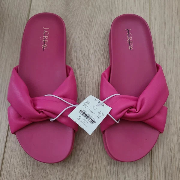 J.Crew Factory Faux Leather Knot Slide Sandals Pink 7 Flat Pool Y2K Vacation