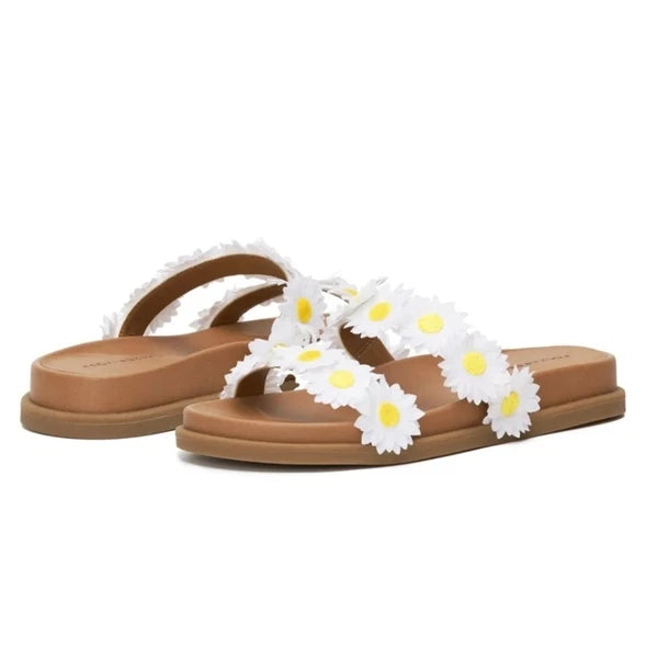 Lucky Brand Pallyon Daisy Flower Slide Sandals Womens Size 10 Floral Boho Casual