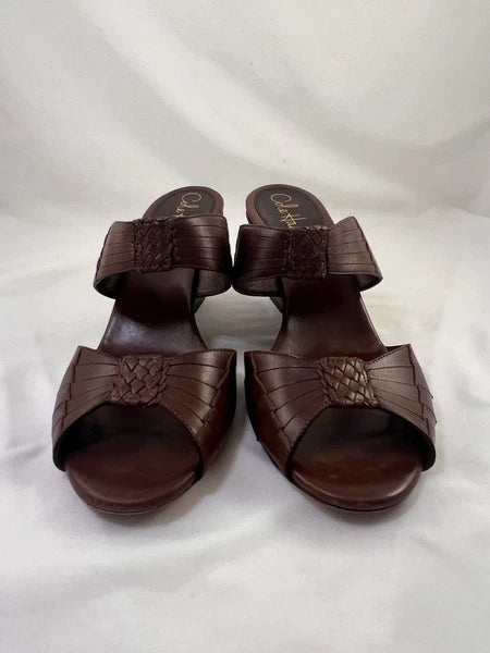 Cole Haan Air Huarache Slide Sandal Womens 9 Slip On Leather Carob Oxblood Wedge