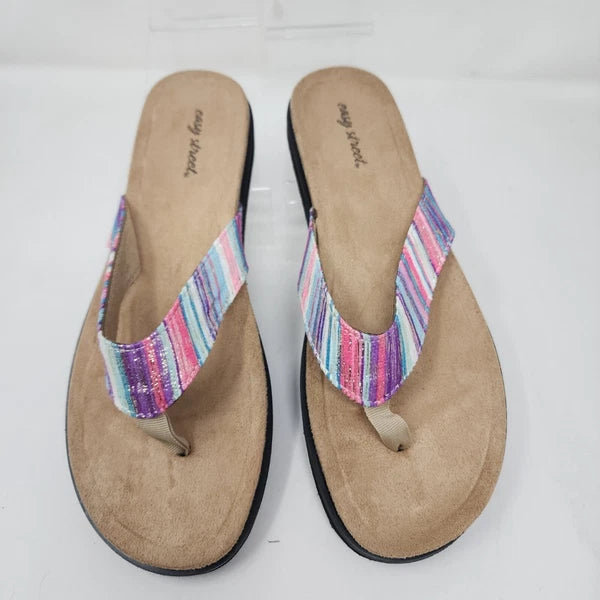 Easy Street Sandals Womens 8 Purple Stripe Slides Comfort Fashion Shoes