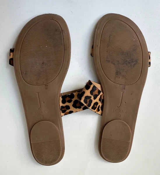 J. By J Crew Factory Leopard Print Calf Hair Slides Style L1080 Size 9 -W35