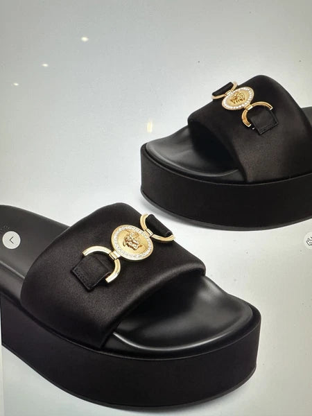 Black VERSACE MEDUSA '95 BIGGIE Platform Slide Sandal Sz 9 SOLD OUT EXCELLENT