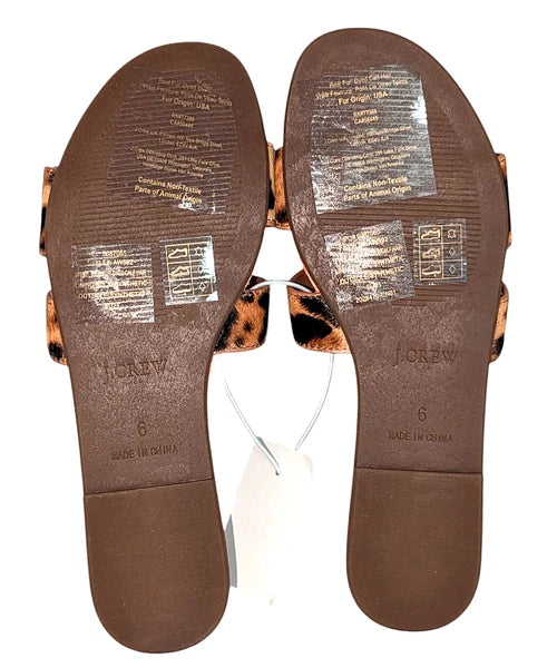 J.Crew Womens Brown Tan Leopard Print Calf-Hair Beachside Slide Sandals Size 6M