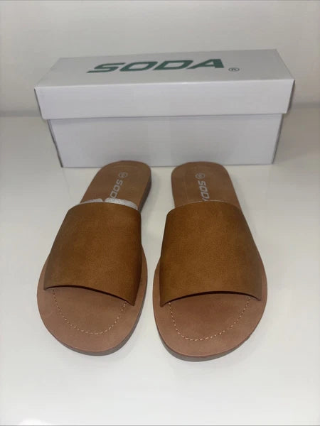 Brown Beige Slide Sandals  sz 6 spring summer boho folk indie quiet luxury NWT