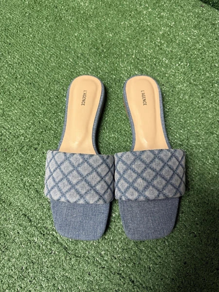 L’Agence Aloise Denim Slide Sandal Flat Women’s Size 10 Fashion Sold Out NEW