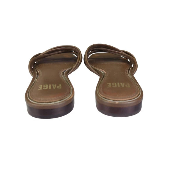 Paige Dina Slide Sandal Womens 8 Brown Leather Square Toe Criss Cross Strappy