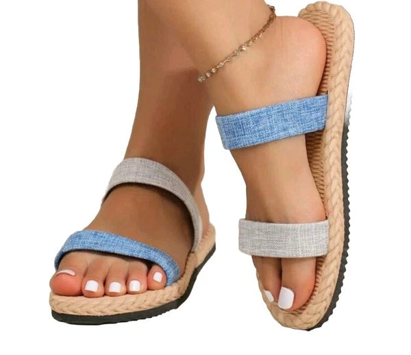 Multicolor Vacation Style Slides Women's Color Block...Two Tone Knit Detail