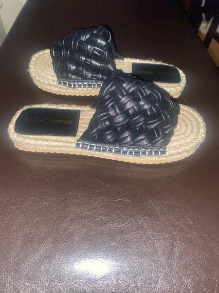 Fashion nova black braided platform slides