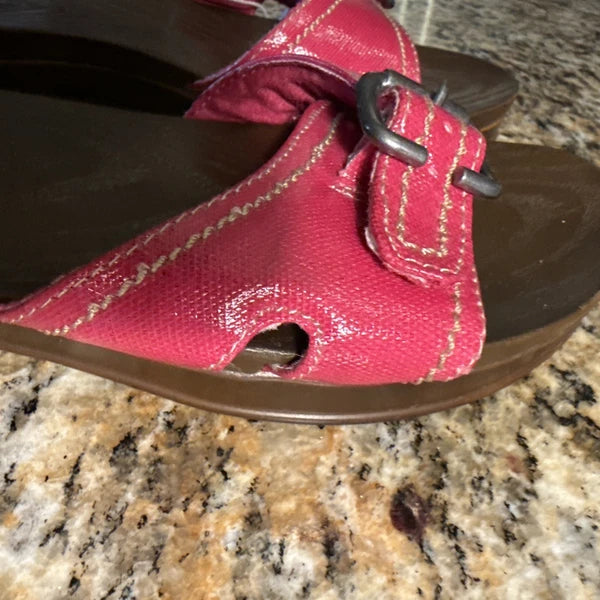 NEW Dr. Scholl's Women's Size 7 Wood Style Sandals with Pink Straps