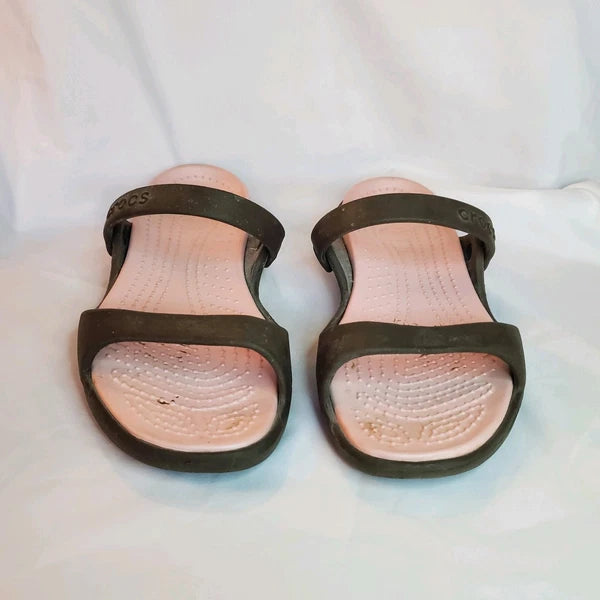 Crocs Cleo Women's Size 9 Shoes Brown Pink Slides Comfort Flip Flop Sandals