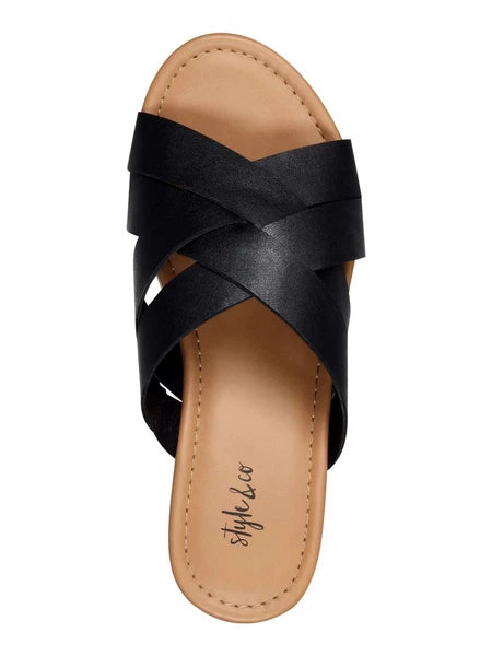 Style & Co Violettee Slide Wedge Sandals, Black, sz 10M