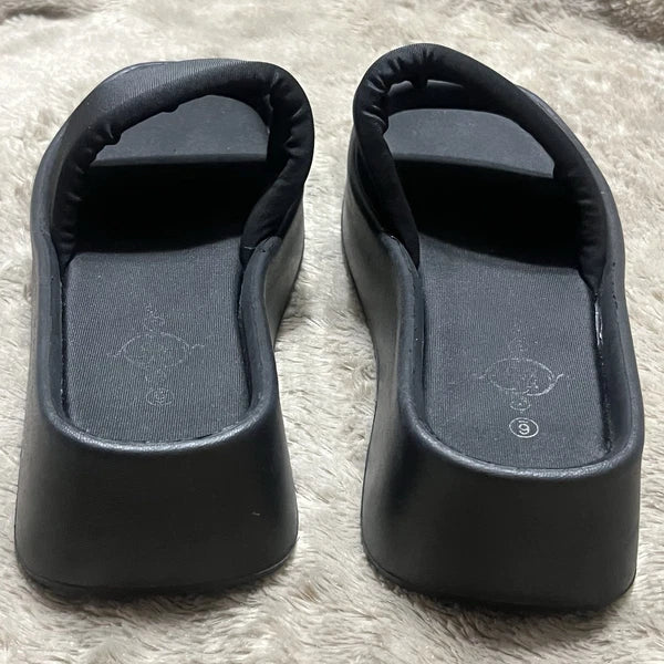 Sole Mates Black Slip On Platform Wedge Slides Sandals Womens Size 6