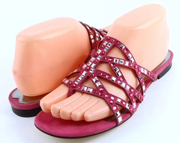 $155 VIA SPIGA DUSTIN Fuschia Suede Jeweled Designer Fashion Thongs Sandals 6.5