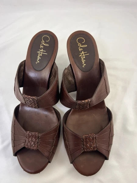Cole Haan Air Huarache Slide Sandal Womens 9 Slip On Leather Carob Oxblood Wedge