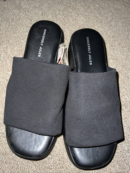 Sincerely Jules | Black Platform Slide Sandals | Y2K Style | Size 9 1/2