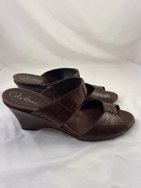 Cole Haan Air Huarache Slide Sandal Womens 9 Slip On Leather Carob Oxblood Wedge