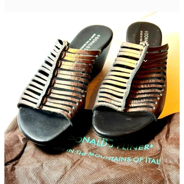 Donald Pliner Women's Bronze Metallic Leather Wedge Slide Sandals 8.5M Chaya