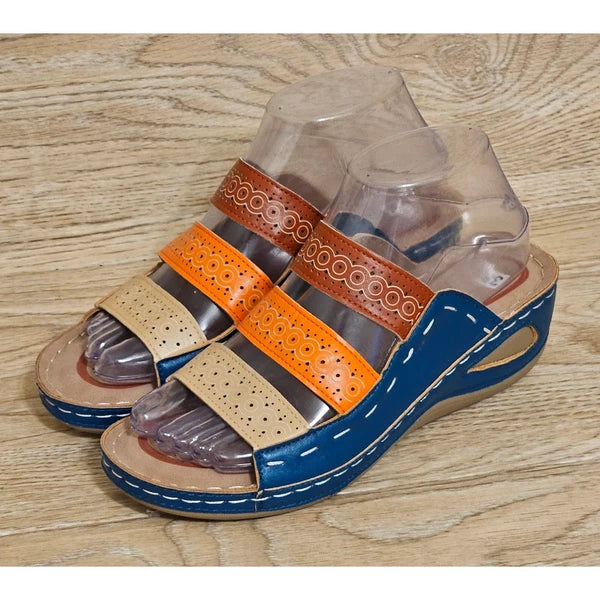 Colorblock Wedge Slide Sandals Fashion Summer Sandals Womens Size US 7 (EUR 38)