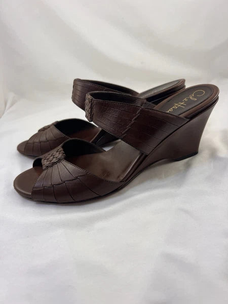 Cole Haan Air Huarache Slide Sandal Womens 9 Slip On Leather Carob Oxblood Wedge