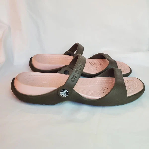 Crocs Cleo Women's Size 9 Shoes Brown Pink Slides Comfort Flip Flop Sandals